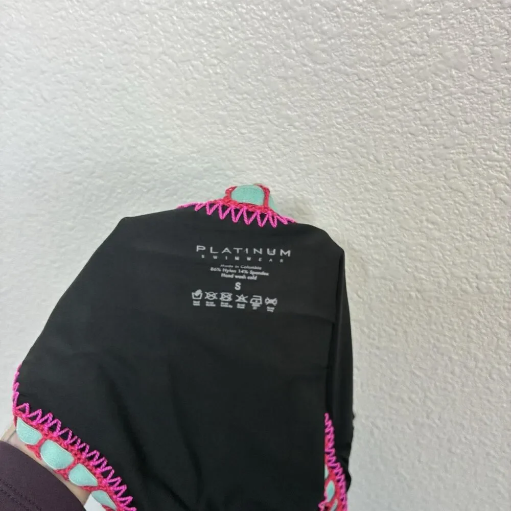 Platinum Swimwear One Piece Swimsuit Womens Small Black Crochet Trim Colorblock